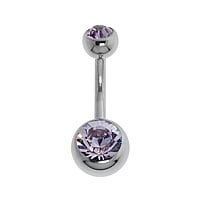 Titanium belly piercing with Crystal. Thread:1,6mm. Bar length:8mm. Closure ball:5mm.