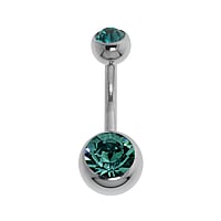 Piercing de nombril en titane avec Cristal. Pas-de-vis:1,6mm. Longueur de la tige:8mm. Boule de fermeture:5mm.