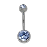 Titanium belly piercing with Crystal. Thread:1,6mm. Bar length:10mm. Closure ball:5mm.