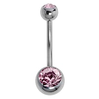 Titanium belly piercing with Crystal. Thread:1,6mm. Bar length:12mm. Closure ball:5mm.