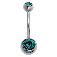 Titan Bauchpiercing mit Kristall. Gewinde:1,6mm. Stablnge:12mm. Verschlusskugel:5mm.