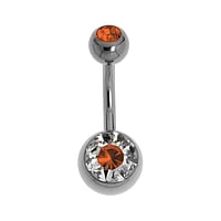 Titanium belly piercing with Premium crystal. Thread:1,6mm. Bar length:8mm. Closure ball:5mm.
