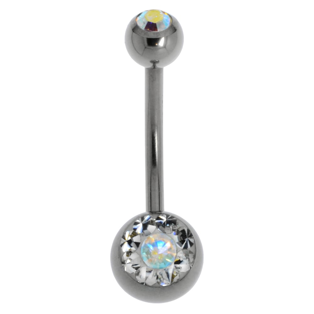 Titanium belly piercing with Premium crystal. Thread 1 6mm. Bar length 12mm. Closure ball 5mm