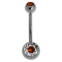 Piercing de nombril en titane avec Cristal premium. Pas-de-vis:1,6mm. Longueur de la tige:12mm. Boule de fermeture:5mm.