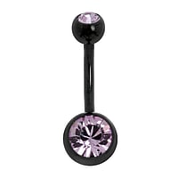 Titanium belly piercing with Crystal and Black PVD-coating. Thread:1,6mm. Bar length:10mm. Closure ball:5mm.