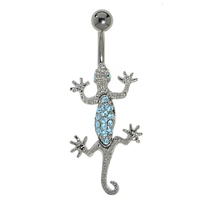 Titanium belly piercing Titanium Rhodium plated brass Crystal Salamander Gecko Lizard
