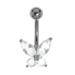 Piercing de nombril en titane Titane Laiton rhodi Cristal Papillon