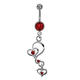 Piercing de nombril en titane Titane Laiton rhodi Cristal Coeur Amour