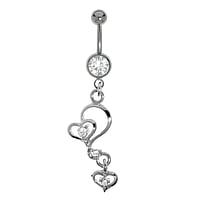 Titanium belly piercing out of Rhodium plated brass with Crystal. Thread:1,6mm. Bar length:10mm. Closure ball:5mm.  Heart Love