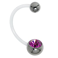 Pregnancy piercing out of Bioplast and Titanium with Premium crystal. Closure ball:5mm. Bar length:30mm. Thread:1,6mm. Closure ball:5mm. Ideal for belly piercing, during pregnancy.