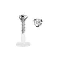 Labret piercing out of Titanium with Crystal. Thread:1,6mm. Bar length:6mm. Width:2,35mm. Stone(s) are fixed in setting.