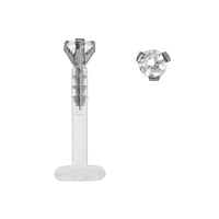 Lippe&Tragus Piercing aus Bioplast und Titan mit Kristall. Gewinde:1,2mm. Stablnge:8mm. Breite:2,35mm. Stein(e) durch Fassung fixiert.
