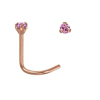 Titanium nose piercing with PVD-coating (gold color) and zirconia. Length:6,5mm. Cross-section:0,8mm. Diameter:2,3mm. Stone(s) are fixed in setting.