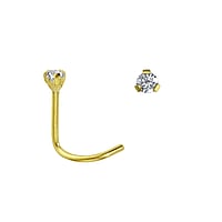 Titanium nose piercing with PVD-coating (gold color) and zirconia. Length:6,5mm. Cross-section:0,8mm. Diameter:2,3mm. Stone(s) are fixed in setting.