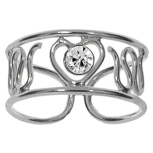 Stone toe ring Silver 925 Crystal Heart Love Wave
