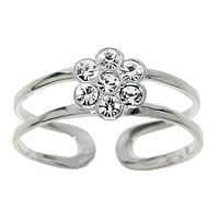 Bague orteil de pierre en Argent 925 avec Cristal. Largeur:6mm. Flexibles pour senfiler et sajuster.  Fleur