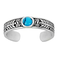 Stone toe ring out of Silver 925 with Turquoise. Width:4mm. Bendable for adjustment and for wearing.  Tribal pattern