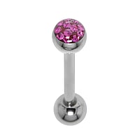 Zungenpiercing aus Chirurgenstahl 316L mit Kristall und Epoxiharz. Gewinde:1,6mm. Stablnge:14mm. Ball-Durchmesser:5mm.