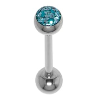 Zungenpiercing aus Chirurgenstahl 316L mit Kristall und Epoxiharz. Gewinde:1,6mm. Stablnge:16mm. Ball-Durchmesser:6mm.