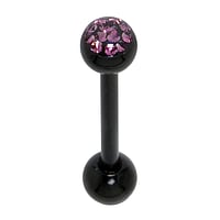 Zungenpiercing aus Chirurgenstahl 316L mit PVD Beschichtung (schwarz), Kristall und Epoxiharz. Gewinde:1,6mm. Stablnge:16mm. Ball-Durchmesser:5mm.