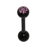 Tongue piercing out of Surgical Steel 316L with Black PVD-coating, Crystal and Epoxy. Thread:1,6mm. Bar length:12mm. Ball diameter:5mm.