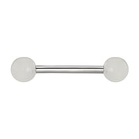 Tongue piercing out of Surgical Steel 316L and Acrylic glass. Thread:1,6mm. Bar length:14mm. Ball diameter:5mm.