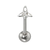 Tongue piercing out of Surgical Steel 316L and Silver 925. Thread:1,6mm. Width:7mm. Bar length:15mm. Ball diameter:6mm. Shiny.  Node Eternal Loop Eternity Everlasting Braided Intertwined 8