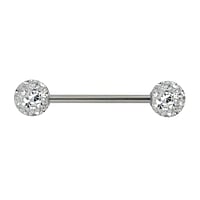 Tongue piercing out of Surgical Steel 316L with Crystal and Epoxy. Thread:1,6mm. Bar length:16mm. Ball diameter:6mm.