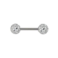 Tongue piercing out of Surgical Steel 316L with Crystal and Epoxy. Thread:1,6mm. Bar length:10mm. Ball diameter:6mm.