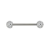 Tongue piercing out of Surgical Steel 316L with zirconia and Epoxy. Thread:1,6mm. Bar length:16mm. Ball diameter:5mm.