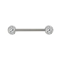 Zungenpiercing aus Chirurgenstahl 316L mit Zirkonia und Epoxiharz. Gewinde:1,6mm. Stablnge:16mm. Ball-Durchmesser:5mm.