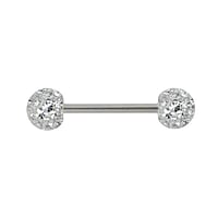 Tongue piercing out of Surgical Steel 316L with Crystal and Epoxy. Thread:1,6mm. Bar length:14mm. Ball diameter:6mm.