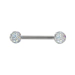 Tongue piercing out of Surgical Steel 316L with zirconia and Epoxy. Thread:1,6mm. Bar length:14mm. Ball diameter:5mm.