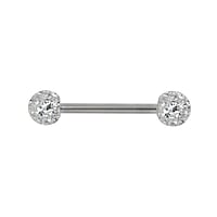 Tongue piercing out of Surgical Steel 316L with zirconia and Epoxy. Thread:1,6mm. Bar length:14mm. Ball diameter:5mm.