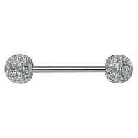 Tongue piercing out of Surgical Steel 316L and Acrylic glass. Thread:1,6mm. Bar length:16mm. Ball diameter:6mm.