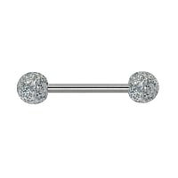 Tongue piercing out of Surgical Steel 316L and Acrylic glass. Thread:1,6mm. Bar length:14mm. Ball diameter:5mm.