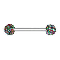 Tongue piercing out of Surgical Steel 316L and Acrylic glass. Thread:1,6mm. Bar length:16mm. Ball diameter:5mm.