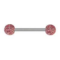 Tongue piercing out of Surgical Steel 316L and Acrylic glass. Thread:1,6mm. Bar length:16mm. Ball diameter:5mm.