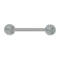 Tongue piercing out of Surgical Steel 316L and Acrylic glass. Thread:1,6mm. Bar length:16mm. Ball diameter:5mm.
