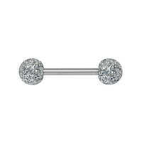 Tongue piercing out of Surgical Steel 316L and Acrylic glass. Thread:1,6mm. Bar length:12mm. Ball diameter:5mm.