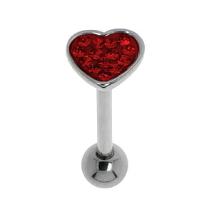 Tongue piercing Surgical Steel 316L Premium crystal Epoxy Heart Love