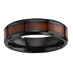 Titan Ring out of Titanium and Wood with Black PVD-coating and Epoxy. Width:6mm. Shiny.  Leaf Plant pattern
