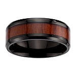 Titan Ring out of Titanium and Wood with Black PVD-coating and Epoxy. Width:8mm. Shiny. Rounded.