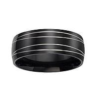 Titan Ring uit Titanium. Breedte:8mm. Afgerond. Glanzend.  streep lijn ribbels