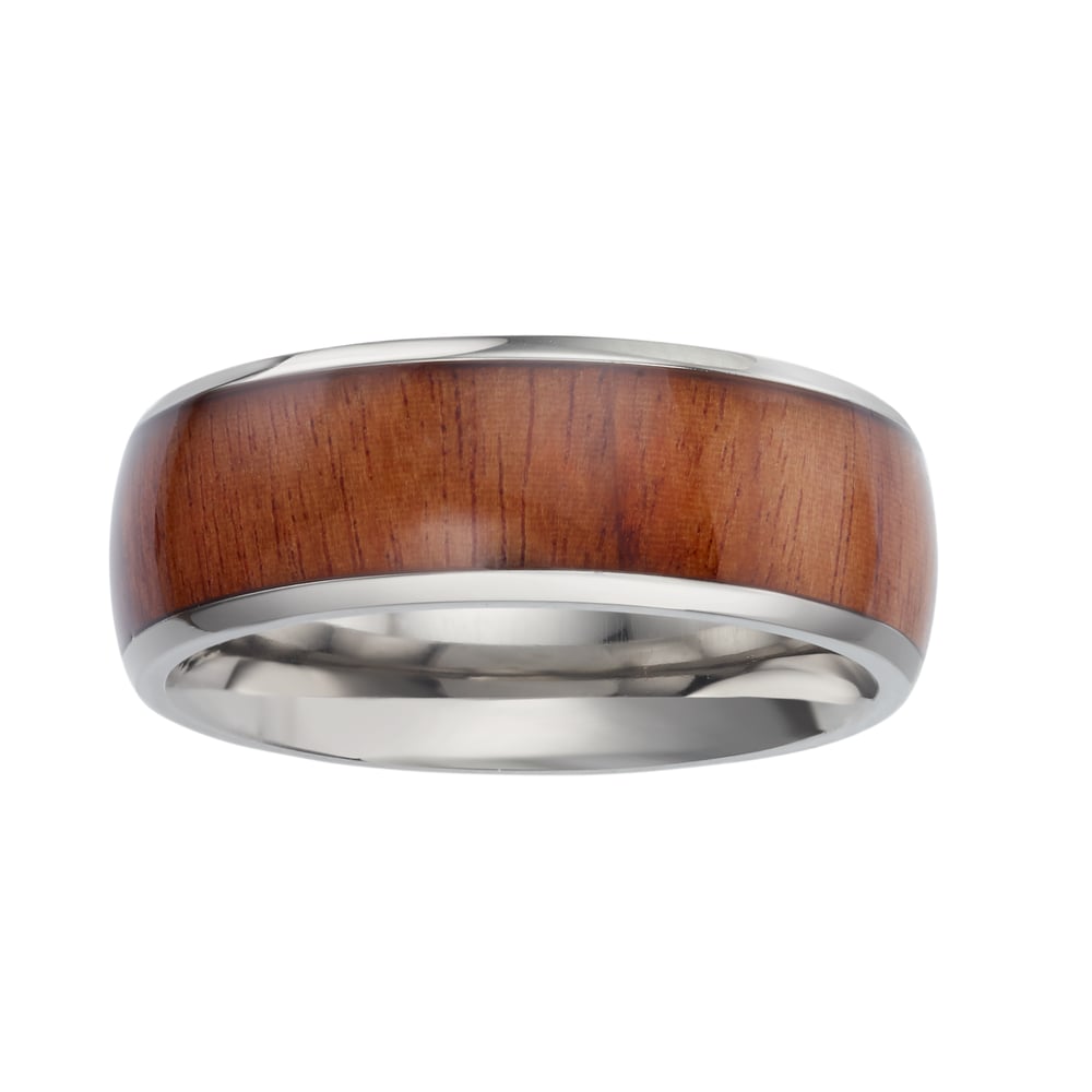 Bague en titane 14 en Bois avec Époxy 8mm arrondi brillant