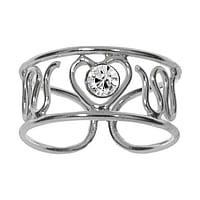 Midi Ring aus Silber 925 mit Kristall. Breite:7mm. Biegsam zum Anziehen und Anpassen. Glnzend.  Herz Liebe Welle