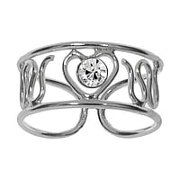 Midi Ring en Argent 925 avec Cristal. Largeur:7mm. Flexibles pour senfiler et sajuster. brillant.  Coeur Amour Vague Onde Lame