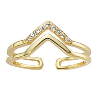 Midi Ring out of Silver 925 with PVD-coating (gold color) and Crystal. Width:7mm. Bendable for adjustment and for wearing. Shiny. Stone(s) are fixed in setting.