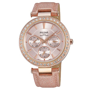 PULSAR  Stainless Steel Mineral glass Leather Premium crystal