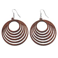 Organic earrings out of Stainless Steel with Walnut wood. Diameter:50mm.